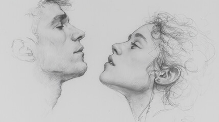 A pencil drawing of two faces in profile.