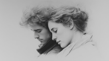 Two people with closed eyes, leaning together.