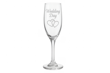 Wedding day champagne flute with hearts on transparent background
