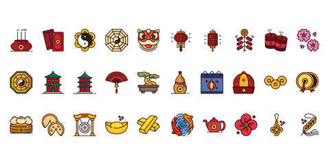 Lunar New Year icon set with traditional symbol