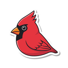 Cute Red Cardinal Bird Sticker Illustration.