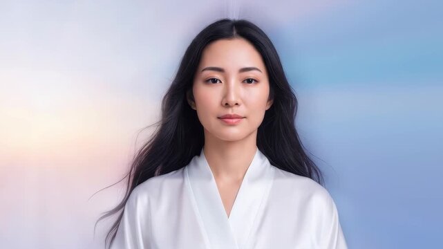Serene Contemplation: Portrait of a woman. She exudes a sense of calm and introspection, conveying a moment of tranquil reflection and inner peace. 