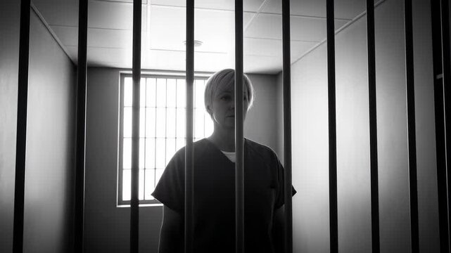 Imprisoned: A solitary figure stands within the confines of a prison cell, the stark reality of confinement etched in the shadows