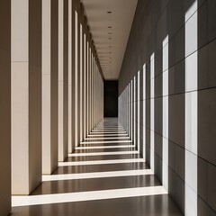 Fototapeta premium Architectural Shadows in Modern Hallway, Contemporary Design, Interior, Minimalist Aesthetic, Natural Light Play