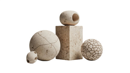 Beige stone shapes composition on transparent background