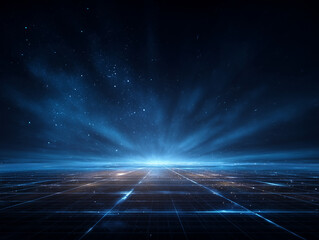 未来へ広がるデジタルグリッドの光背景