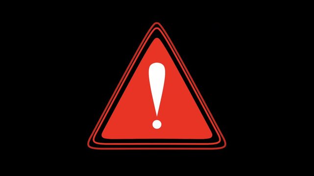 Red triangle warning sign with exclamation mark animated. Danger road sign, caution signal icon animation. Looping