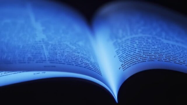 illuminating knowledge: an abstract exploration of pages bathed in ethereal blue light, capturing the essence of learning and discovery