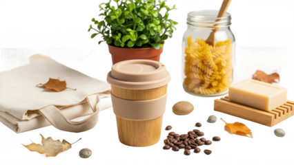 Eco friendly lifestyle items on transparent background