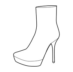 Platform stiletto heel boot women single line pair. Bold platform with pointed heel cold weather, modern aesthetic. Technical fashion illustration CAD mockup vector men unisex isolated classic style
