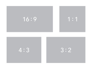 様々な比率のグレーの四角形のベクター素材。SNSの画像投稿に適した比率のテンプレートのバリエーション。モックアップ用の画像素材