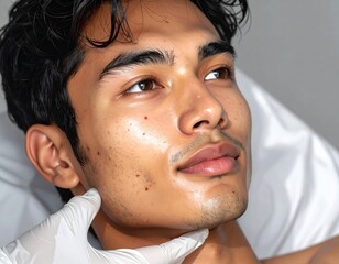 Doctor's Hands Adjusting Male Patient's Face for Detailed Skin Examination