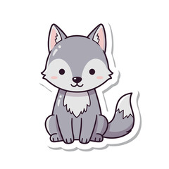 Cute Gray Wolf Sticker Illustration Adorable Cartoon Character.