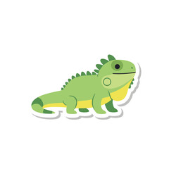 Obraz premium Cute Green Iguana Sticker Illustration on White Background.