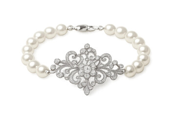 Obraz premium Elegant pearl bracelet featuring silver and diamond ornamentation