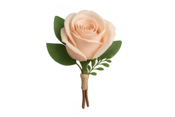 Peach rose boutonniere decorating formal wedding event