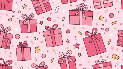Celebratory pink gift boxes and stars pattern background illustration