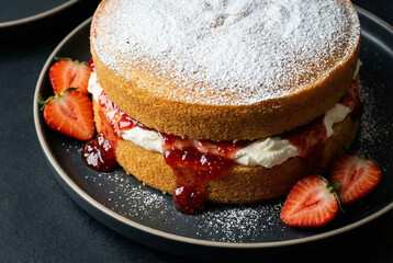 Royal Victoria Sponge Cake with Strawberry Jam and Whipped Cream