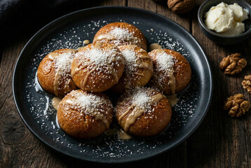 Spongy Orb Turkish Kemalpasa Dessert with Tahini Coconut and Walnuts