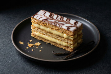 Thousand Leaves Mille-feuille Pastry with Vanilla Cream and Chocolate Marble Glaze