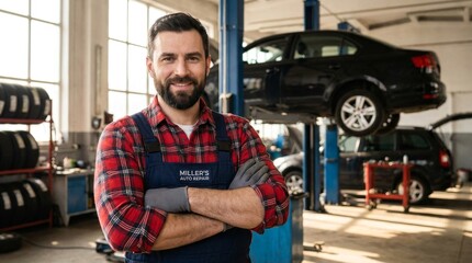 Automotive Service Action, Mechanic Subject, Garage Location, Portrait Content, Workshop Environment, Close-Up Viewpoint, Skill Concept