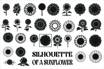 Elegant black silhouette of a sunflower with clean lines and bold shape