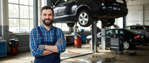 Auto Mechanic at Work in Automotive Shop Environment