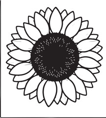 Elegant black silhouette of a sunflower with clean lines and bold shape
