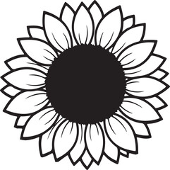 Elegant black silhouette of a sunflower with clean lines and bold shape