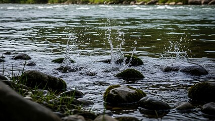River rocks in shallow water landscape.