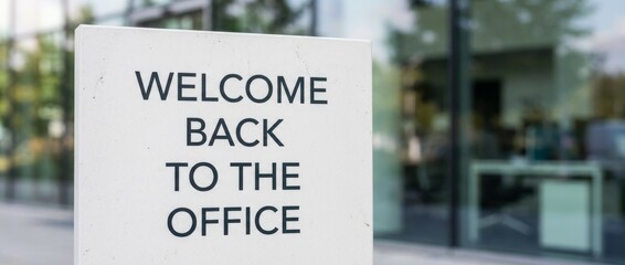 Office Welcome Sign, Business Environment, Modern Workspace, Photograph, Corporate Atmosphere, Outdoor View, Return to Work Concept