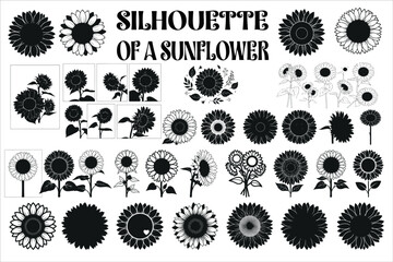 Elegant black silhouette of a sunflower with clean lines and bold shape