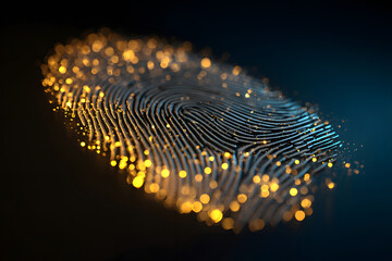 Unique fingerprint design with glowing connections in a dark background