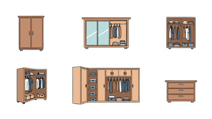 Collection of various wardrobe and dresser designs for clothing storage and organization