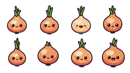 Cute Kawaii Onions with Different Expressions and Emotions