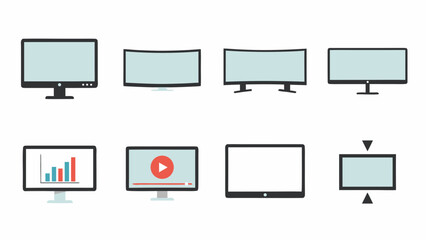 Collection of various computer monitor and screen icons with different designs and functions