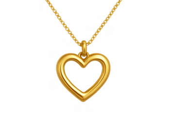 Gold heart pendant necklace hanging transparent background