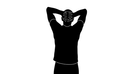 Black silhouette of a woman standing with her hands on her head in a relaxed pose