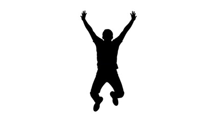 A silhouette of a man jumping up in the air with his arms raised in celebration