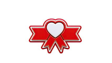 3D Red Ribbon with White Heart Badge