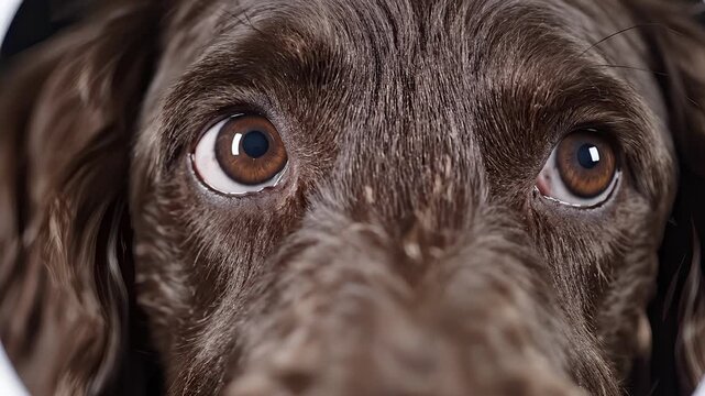 Close-Up of a Brown Spaniel Dog Looking Directly Into the Camera