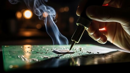 Delicate soldering process on a circuit board with a soldering iron