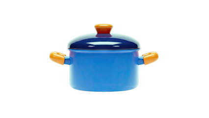 Blue Stock Pot with Orange Handles and Lid