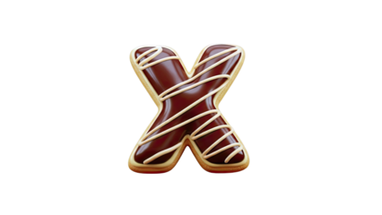 Chocolate frosted letter 'X' cookie with white icing drizzle