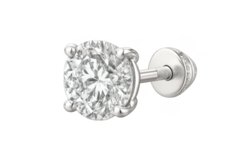 White gold stud earring with brilliant cut diamond