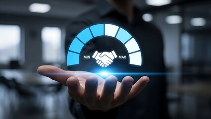 Businessman presenting partnership options on a digital interface