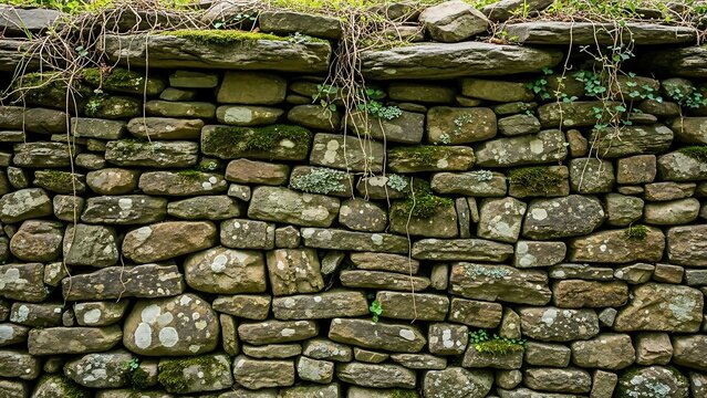 Old weathered stone wall with moss. - Powered by Adobe