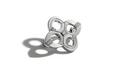 Brooch Jewelry: Modern Geometric Silver Brooch Isolated on White