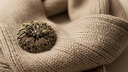 Brooch Jewelry: Antique Floral Brooch on Cozy Knitted Sweater