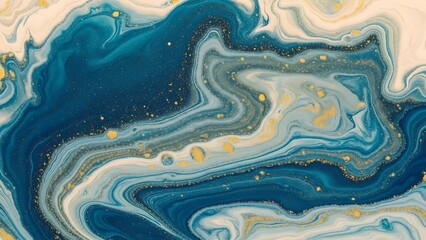 Fototapeta premium This abstract background features a swirling marble effect with liquid textures in shades of blue and white, accented with sparkling golden glitter. Perfect for adding a touch of elegance to any proje